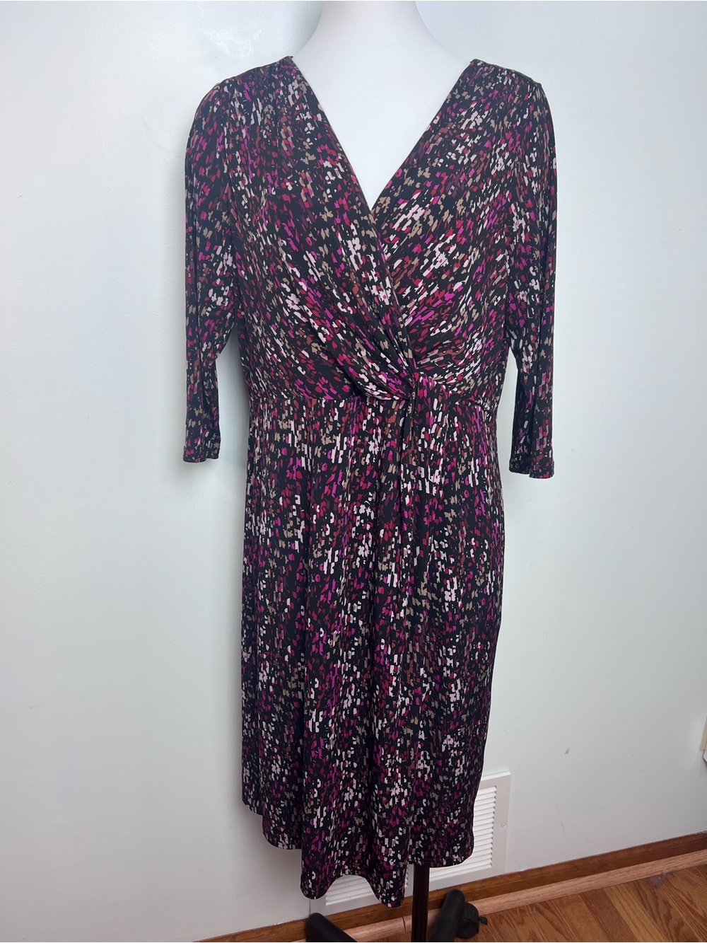 Coldwater Creek Abstract Print Surplice Wrap Midi Dress Pink Black Size 16